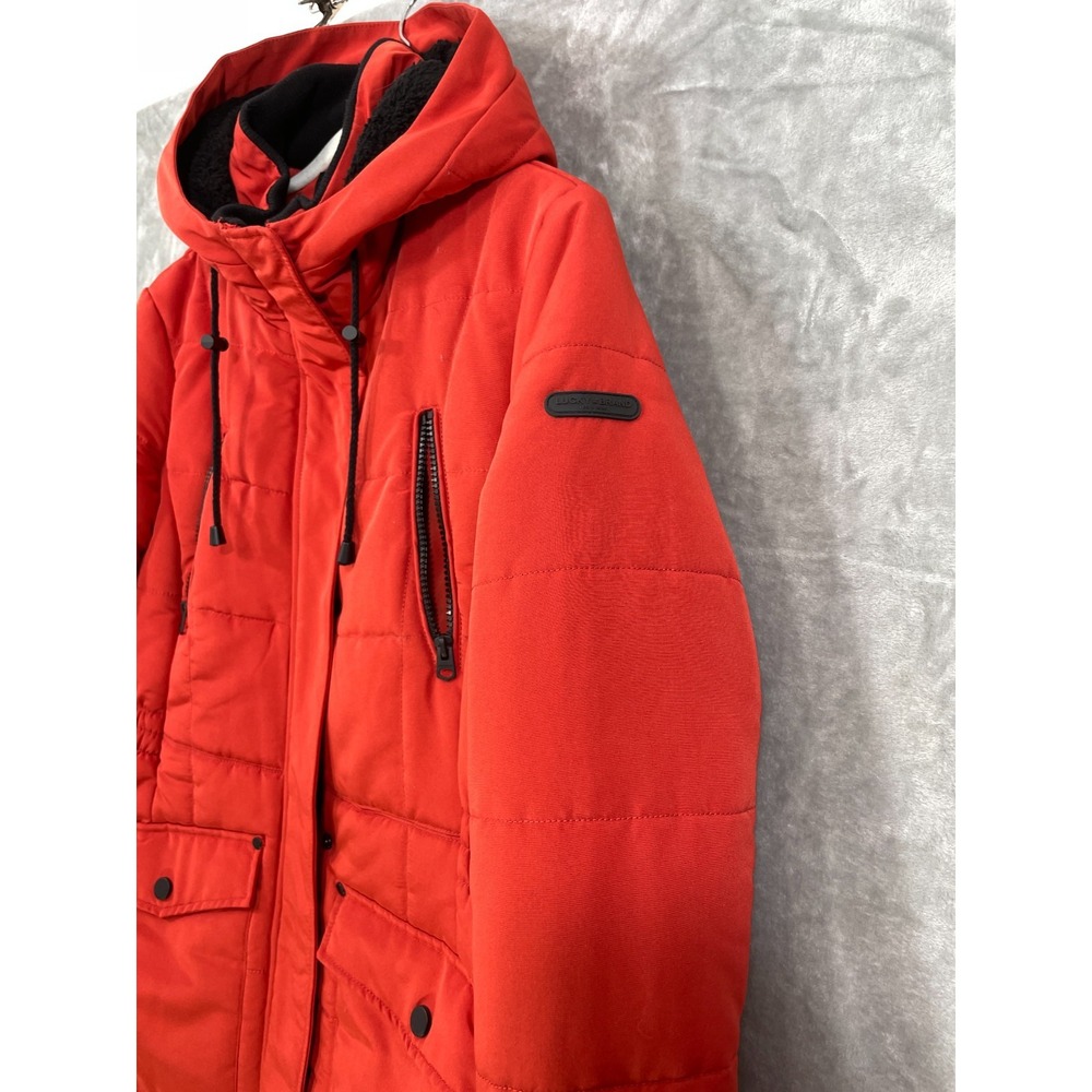 Lucky Brand Women's Small Parka Long Puffer Coat in Red Hooded Insulated - Picture 13 of 15